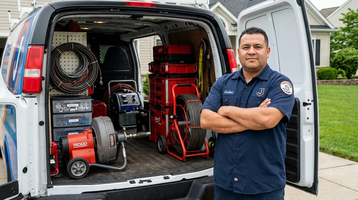 Professional drain cleaning equipment and Johns Plumbing LLC plumber in Canal Winchester
