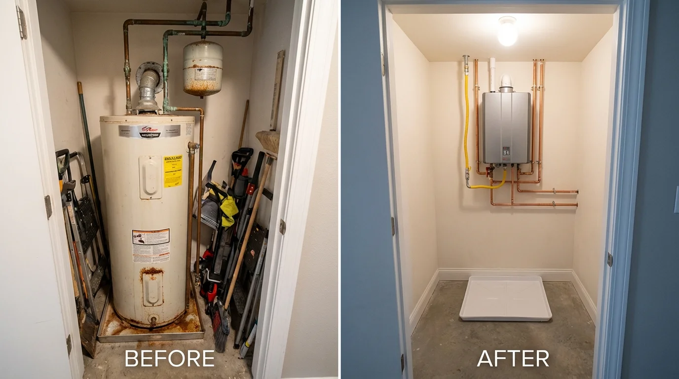 Tank water heater versus wall-mounted tankless unit comparison for Canal Winchester, OH homeowners
