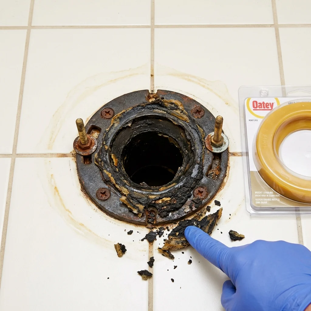 Failed wax ring showing water seepage at the base of a toilet in a Canal Winchester, OH home