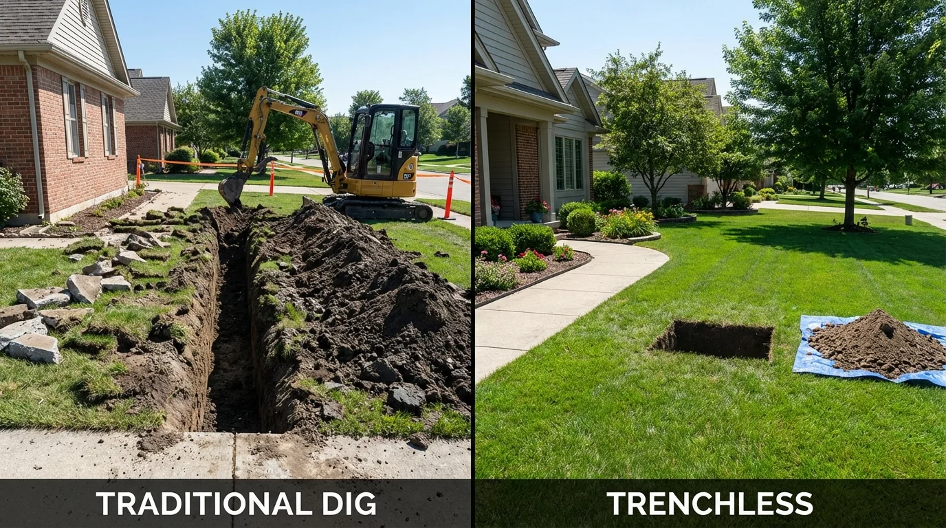 Trenchless sewer repair with minimal yard damage versus traditional excavation in Canal Winchester, OH